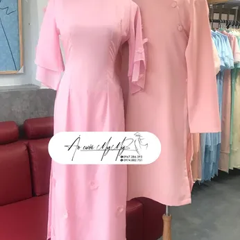 ÁO DÀI CẶP HỒNG TAY KẾT HOA