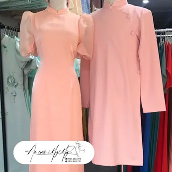 ÁO DÀI BƯNG QUẢ CẶP HỒNG TAY BỒNG