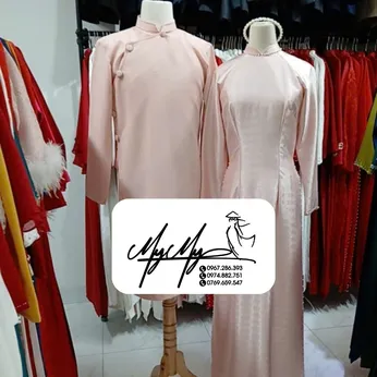 ÁO DÀI BƯNG QUẢ CẶP HỒNG VÂN GỖ