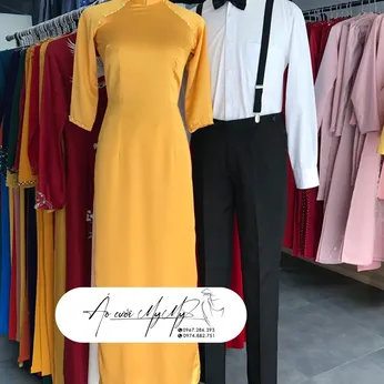 ÁO DÀI BƯNG QUẢ CẶP VÀNG ĐỒNG TRUYỀN THỐNG VÀ ĐAI CHỮ Y