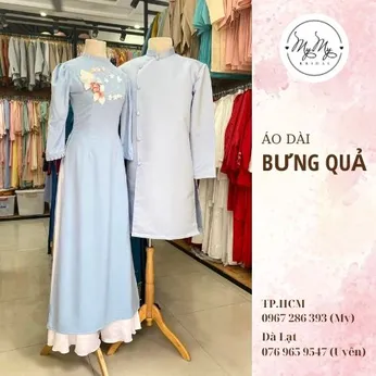 ÁO DÀI BƯNG QUẢ CẶP XANH DA