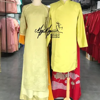 ÁO DÀI BƯNG QUẢ CẶP XANH CỐM HOA