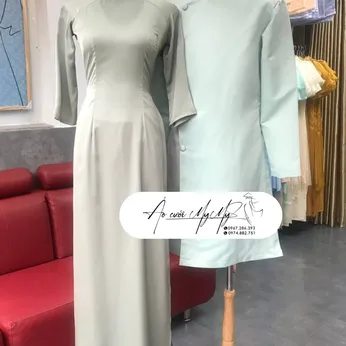 ÁO DÀI BƯNG QUẢ CẶP XANH MINT TRUYỀN THỐNG