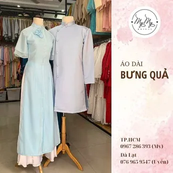 ÁO DÀI BƯNG QUẢ CẶP XANH XẺ TÀ