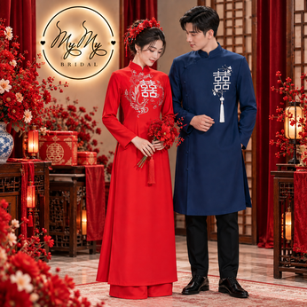 ÁO DÀI CẶP CHỮ HỶ VÀ CHIM PHƯỢNG HOÀNG