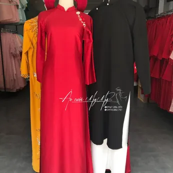 ÁO DÀI CẶP ĐỎ ĐEN HOÀI CỔ