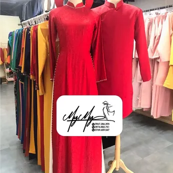 ÁO DÀI CẶP ĐỎ TƠ TẰM TRƠN