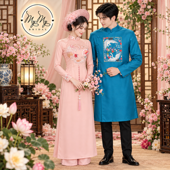 ÁO DÀI CẶP HỒNG PHỤNG NGUYỆT VÀ XANH HẠC
