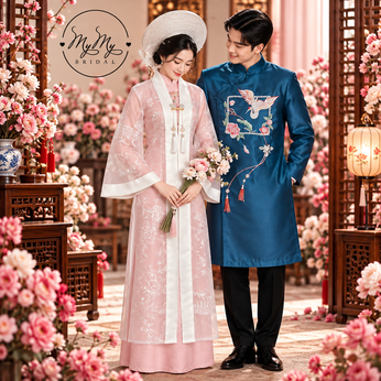 ÁO DÀI CẶP THÊU PHƯỢNG HOÀNG VÀ ÁO CHOÀNG
