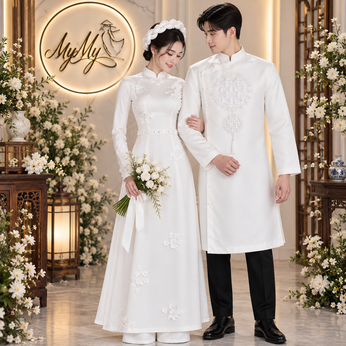 ÁO DÀI CẶP HOA XOAN VÀ HỶ ĐÔI