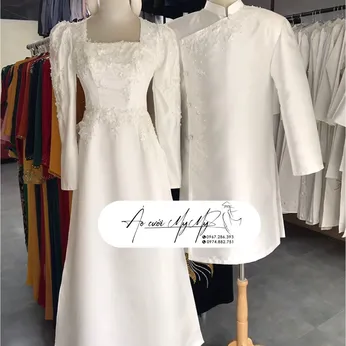 ÁO DÀI CẶP TRẮNG KẾT NƠ