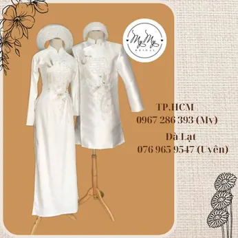 Áo dài cặp trắng kết pha lê