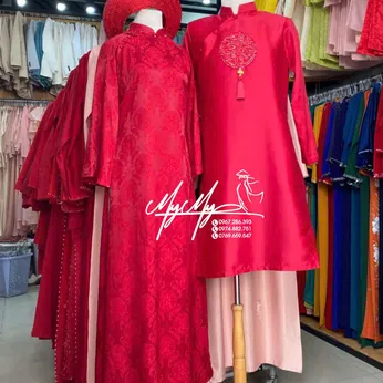 ÁO DÀI CẶP ĐỎ CHỮ HỶ PHOM SUÔNG