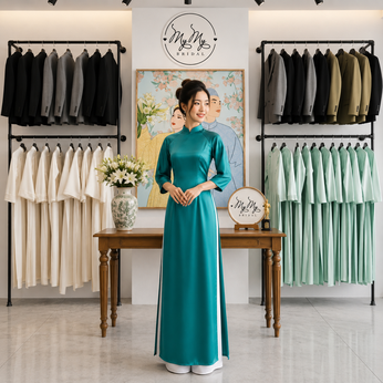 ÁO DÀI NỮ XANH VE TRƠN