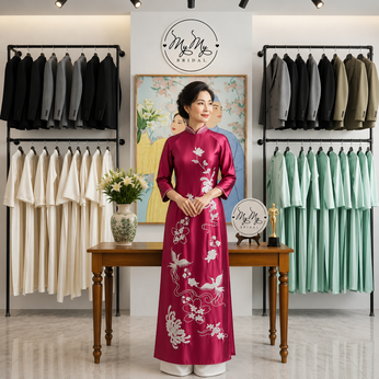 ÁO DÀI SUI HỒNG THÊU HOA CÚC