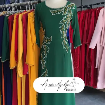 ÁO DÀI SUI XANH ĐÍNH KẾT HẠT PHA LÊ