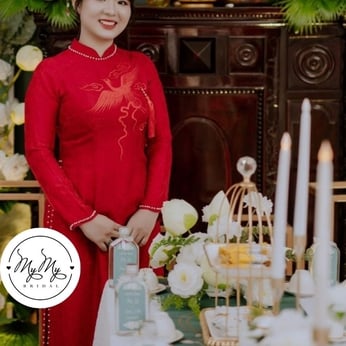 ÁO DÀI CÔ DÂU ĐỎ THÊU PHƯỢNG HOÀNG