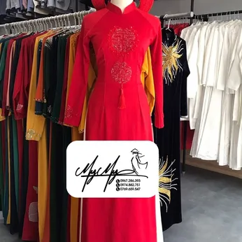 ÁO DÀI CÔ DÂU ĐỎ HAI CHỮ HỶ