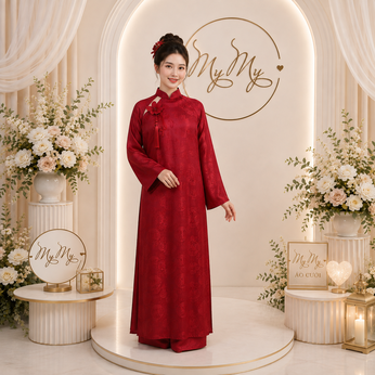 ÁO DÀI CÔ DÂU ĐỎ ĐÍNH HOA LAN HỒ ĐIỆP