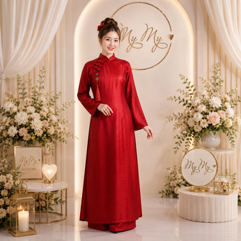 ÁO DÀI CÔ DÂU ĐỎ ĐÍNH TUARUA ĐƠN GIẢN