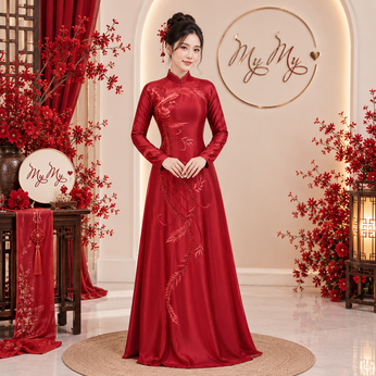 ÁO DÀI CÔ DÂU ĐỎ THÊU PHƯỢNG HOÀNG