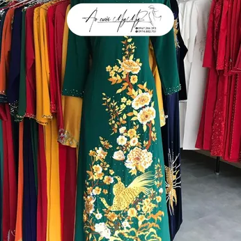 ÁO DÀI SUI XANH THÊU HOA VÀNG