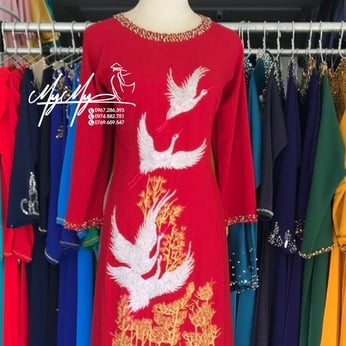 ÁO DÀI SUI ĐỎ THÊU HẠC