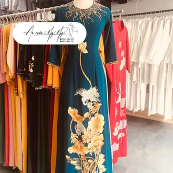 ÁO DÀI SUI XANH THÊU ĐÍNH KẾT HOA SEN
