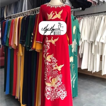 ÁO DÀI SUI ĐỎ THÊU CHIM HẠC