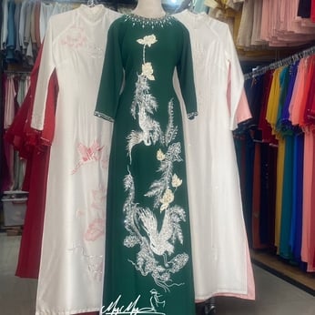 ÁO DÀI BÀ SUI THÊU HẠC TRẮNG