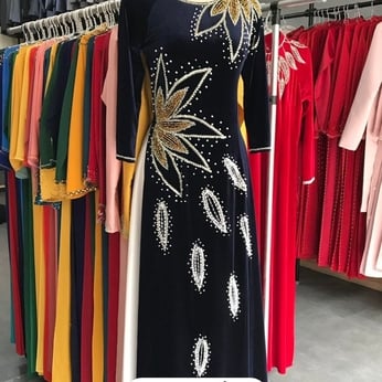 ÁO DÀI SUI XANH ĐÍNH KẾT PHA LÊ EO