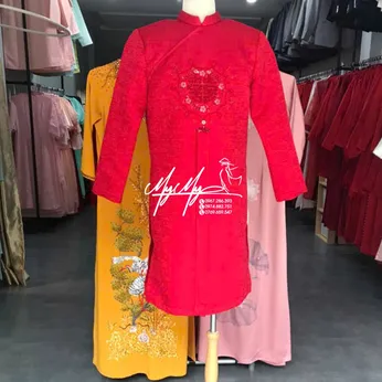 ÁO DÀI CHÚ RỂ ĐỎ ĐÍNH KẾT CHỮ HỶ CÁCH ĐIỆU