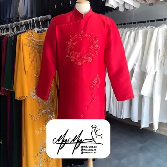 ÁO DÀI CHÚ RỂ ĐỎ NGUYỆT QUẾ