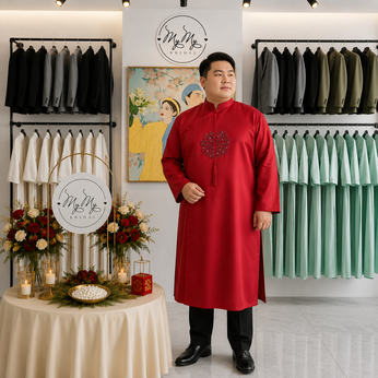 ÁO DÀI CHÚ RỂ ĐỎ CHỮ HỶ SIZE LỚN