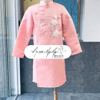 ÁO DÀI CHÚ RỂ HỒNG KẾT HOA SEN