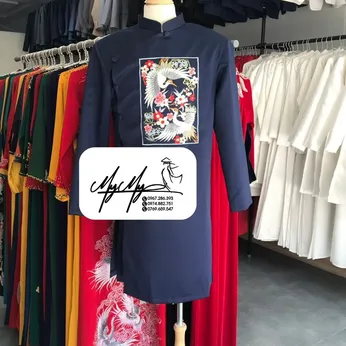 ÁO DÀI CHÚ RỂ XANH THÊU HẠC