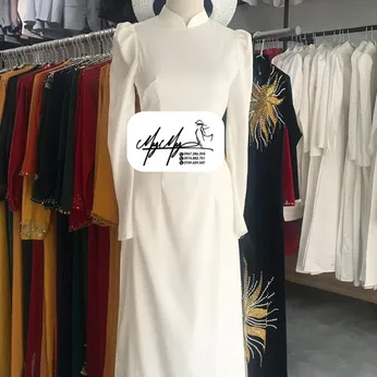 ÁO DÀI CÔ DÂU TRẮNG TRƠN TAY BỒNG