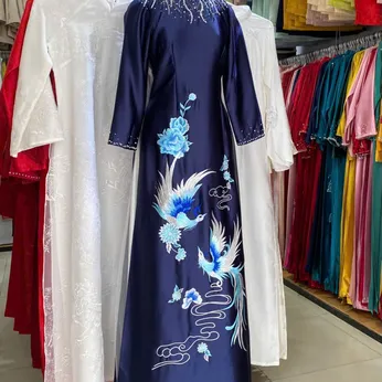 ÁO DÀI SUI XANH THÊU PHƯỢNG HOÀNG VÀ HOA HỒNG