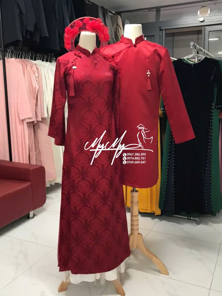 ÁO DÀI CƯỚI CẶP HỌA TIẾT THỌ DƠI