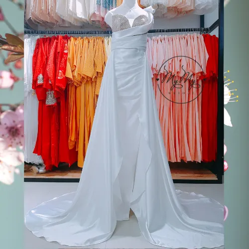 Bộ váy Váy Cưới Nhẹ Satin Kiểu Pháp Váy Hai Dây Đuôi Đơn Giản Cổ Điển Mẫu  Mới Váy Dạ Hội | Lazada.vn