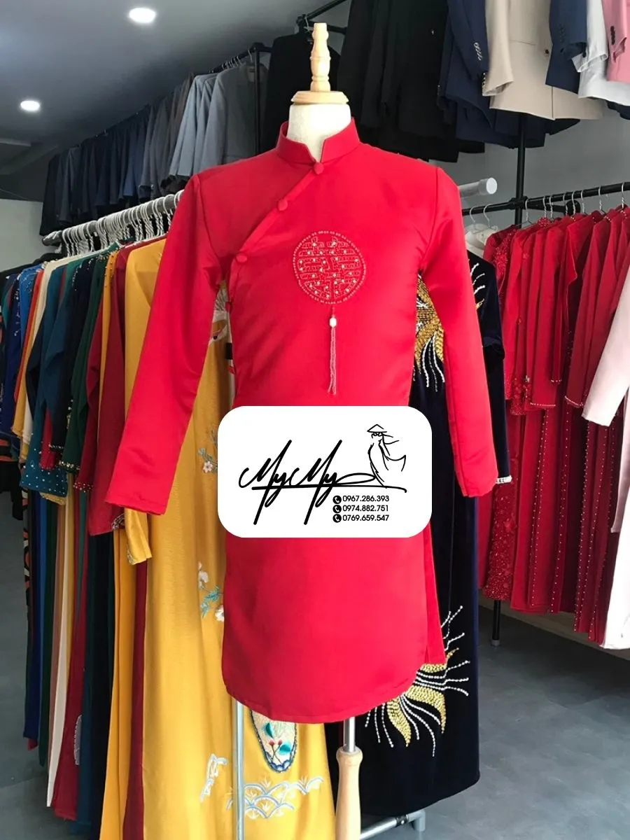 ÁO DÀI CHÚ RỂ ĐỎ ĐÔ ĐÍNH KẾT CHỮ HỶ