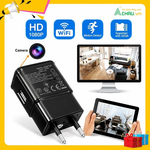 Camera Mini Wifi Ngụy Trang Cục Sạc 4k tầm xa 30 mét