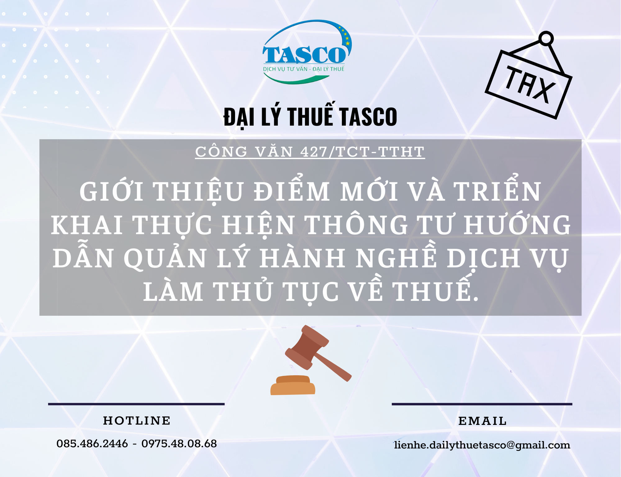 Công văn 427/TT-TTHT giới thiệu điểm mới và triển khai thực hiện Thông tư hướng dẫn quản lý hành nghề dịch vụ làm thủ tục về thuế
