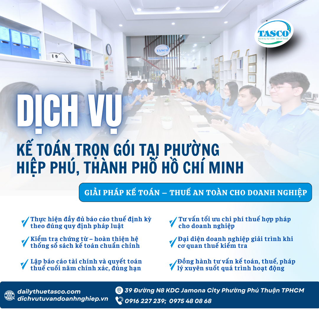 Dịch vụ kế toán thuế trọn gói tại Phường Hiệp Phú - Thành Phố Hồ Chí Minh Dịch vụ kế toán thuế trọn gói tại Phường Hiệp Phú - Thành Phố Hồ Chí Minh
