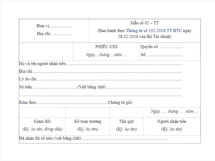 Mẫu Phiếu Chi Cập Nhật Mới Nhất Do Bộ Tài Chính Ban Hành