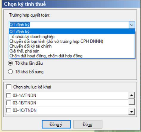 Chọn trường hợp quyết toán Chọn trường hợp quyết toán