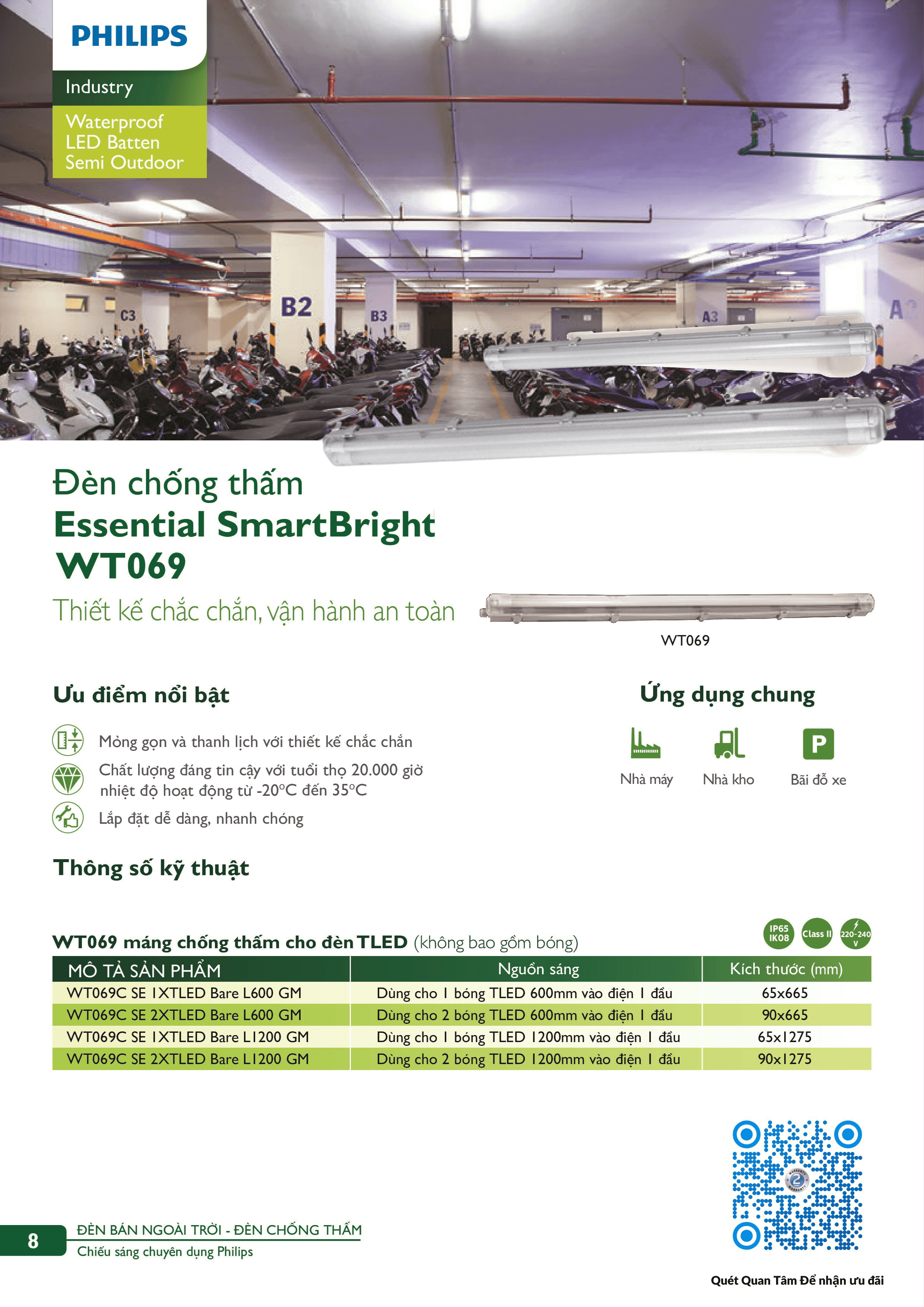 Máng đèn chống thấm Philips Essential Smartbright TLED Waterproof WT069C SE 2XTLED Bare L1200 GM Máng đèn chống thấm Philips Essential Smartbright TLED Waterproof WT069C SE 2XTLED Bare L1200 GM