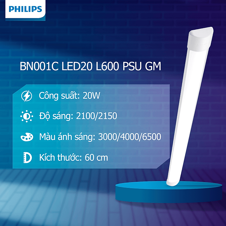 Máng đèn Led Bán Nguyệt Philips BN001C 20W LED20 CW/NW L1200 Máng đèn Led Bán Nguyệt Philips BN001C 20W LED20 CW/NW L1200