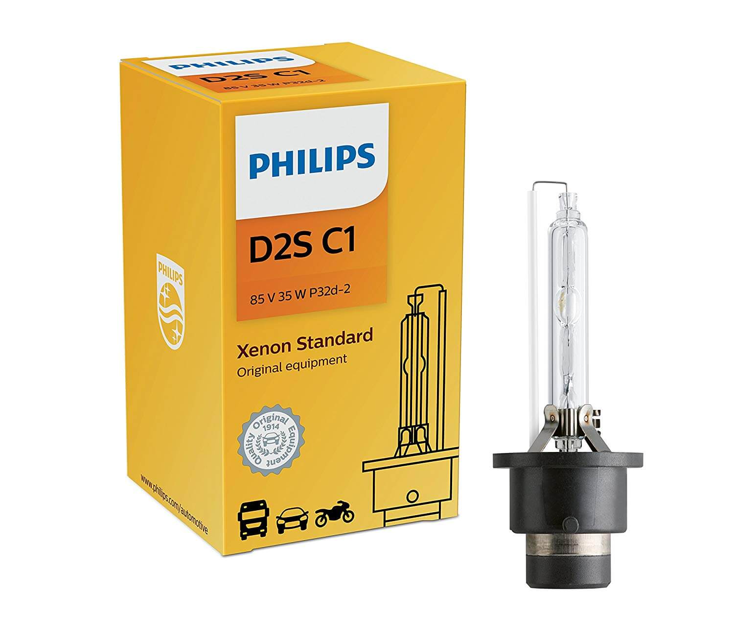 Bóng đèn pha ôtô/ xe hơi Philips Xenon D2S 85122 85V 35W C1 sáng vàng tiêu chuẩn 4200K Bóng đèn pha ôtô/ xe hơi Philips Xenon D2S 85122 85V 35W C1 sáng vàng tiêu chuẩn 4200K