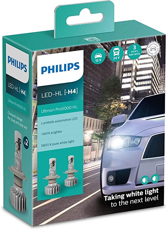 Hộp 2 Bóng đèn pha xe hơi ô tô Philips Pro 5000 LED H4 11342 U50 CW X2 12V-24V-5800K tăng sáng 160%